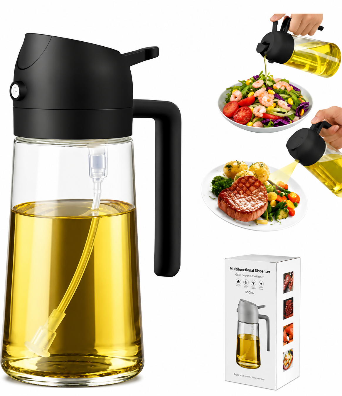 2-in-1 Oil Dispenser & Sprayer for Kitchen, 500ml