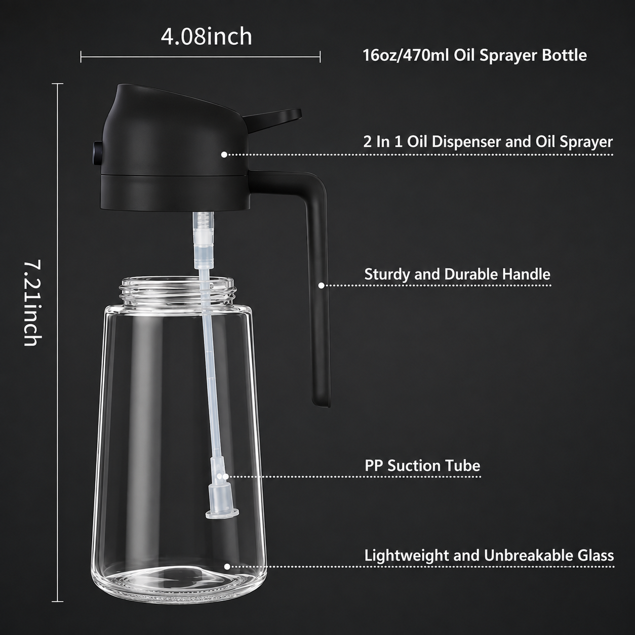 2-in-1 Oil Dispenser & Sprayer for Kitchen, 500ml